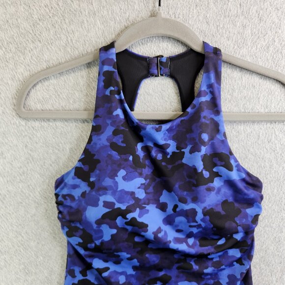 Athleta Tankini Womens 32 B/C Blue Camo Maldives Bra Cup Modest Swimsuit Top - Picture 2 of 16